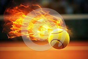 very speedy tennis ball in fire, AI generated