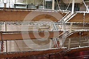 Very tight naval sleeping quarters in a vintage air craft carrier