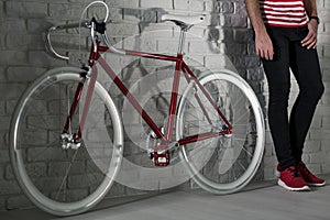 This is very trendy, red fixie bike