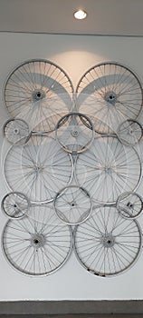 Very unique design, made from used bicycle rims