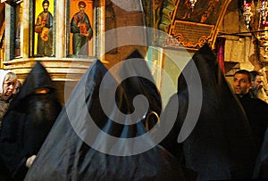 Very unusual black monks ritual in The Church of the Holy Sepulchre