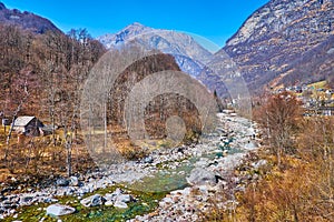 Verzasca River during low flow, Frasco, Valle Verzasca, Switzerland photo