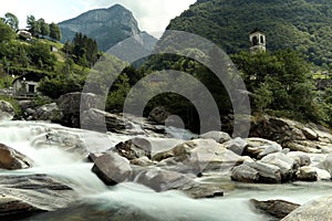 Verzasca river and water rapids in Lavertezzo, Switzerland photo