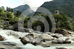 Verzasca water rapids, Lavertezzo, Switzerland photo