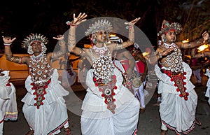 Ves Dancers (Up Country dancers) performs during the Esala Perahera in Kandy, Sri Lanka.