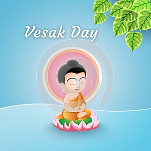 Little buddha in happy vesak day. cute greeting card