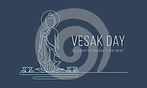 Vesak day banner with abstract modern line drawing baby Buddha stood on the lotus flower vector design photo