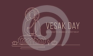 Vesak day banner with abstract modern line drawing The Lord Buddha meditated on lotus vector design photo