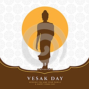 Vesak day banner with Buddha Sign Stand Up on lotus and full moon on lotus abstract texture background vector design