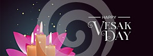 Vesak Day banner of candles and pink lotus flower