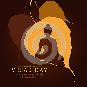 Vesak day banner card with Buddha sign in Bodhi leaf Tree vector design