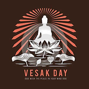 Vesak day banner with The Lord Buddha meditated on Big lotus in river and radiance vector design