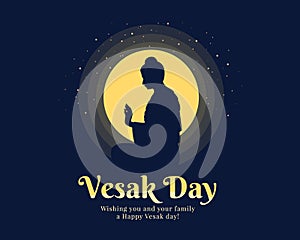 Vesak day banner with The Lord Buddha raised his hands to preach on the full moon day