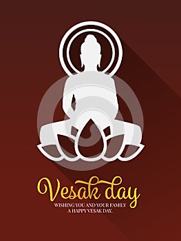 Vesak day banner with white buddha Meditate on lotus sign vector design