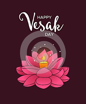 Vesak Day card of hand drawn lotus flower candle