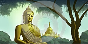 Vesak Day Creative Concept for Card Banner. Celebration Vesak Day background with Buddha silhouette