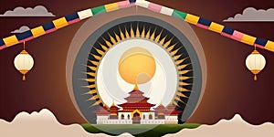 Vesak Day Creative Concept for Card Banner. Celebration Vesak Day background with Buddha silhouette