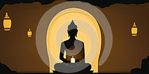 Vesak Day Creative Concept for Card Banner. Celebration Vesak Day background with Buddha silhouette