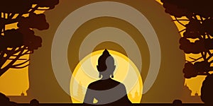 Vesak Day Creative Concept for Card Banner. Celebration Vesak Day background with Buddha silhouette
