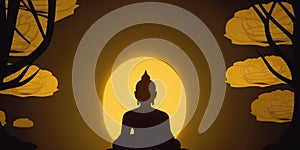 Vesak Day Creative Concept for Card Banner. Celebration Vesak Day background with Buddha silhouette