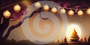 Vesak Day Creative Concept for Card Banner. Celebration Vesak Day background with Buddha silhouette