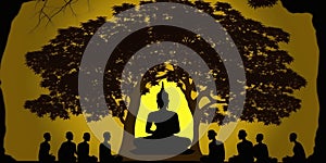 Vesak Day Creative Concept for Card Banner. Celebration Vesak Day background with Buddha silhouette