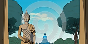 Vesak Day Creative Concept for Card Banner. Celebration Vesak Day background with Buddha silhouette