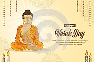 Vesak Day Creative Concept for Card or Banner. Holy day for Buddhists. Happy Vesak Day with Siddhartha Gautama Statue Design.
