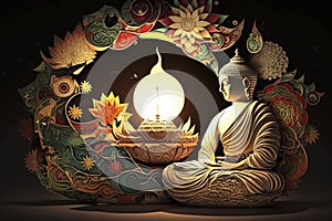 Vesak Day Creative Concept for Card or Banner. Vesak Day is a holy day for Buddhists. Happy Buddha Day with Siddhartha