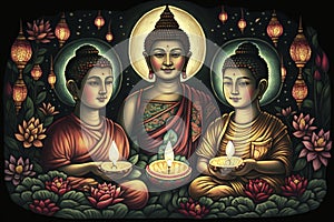 Vesak Day Creative Concept for Card or Banner. Vesak Day is a holy day for Buddhists. Happy Buddha Day with Siddhartha