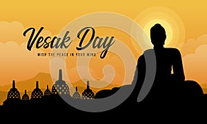 Vesak day with Silhouette A large meditation statue of the Buddha in Borobudur temple vector design