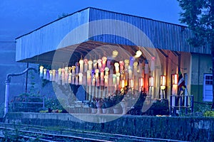 Vesak lanterns in a railway sation