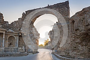 Vespasian gate to the ancient city of Side, Turkey