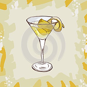 Vesper cocktail illustration. Alcoholic classic bar drink hand drawn vector. Pop art