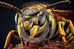 Vespula vulgaris, the European hornet. Close-up. Close up of a Wasp Vespula vulgaris, AI Generated