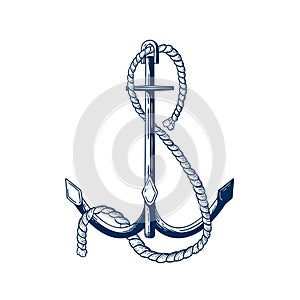 Vessel anchor vector illustration. Armature, sailboat mooring instrument. Heavy raft accessory, holding boat in place