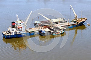 Vessel bulk cargo with crane and lighter