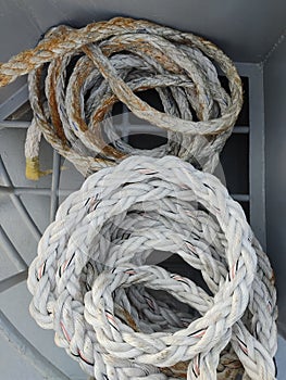 Vessel rope coiling in the basket photo