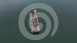 Vessel for sand mining in the lake, aerial view
