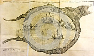 Vessels paint on an antique map