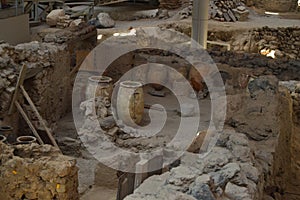 Vessels Spectacularly Preserved Within A Set of Houses in the Archaeological Site of Acrotiri. Archeology, History, Travel. photo