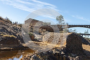 Vestiges of an old water mill on the waters of the Rio Tinto, in the province of Huelva