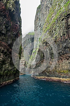 Vestmanna cliffs corridor view in Faroe Islands photo