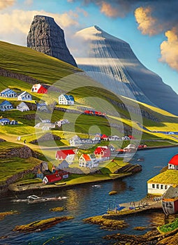 Vestmanna, Faroe Islands, . Generative AI. photo