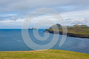 Vestmannaeyjar island beach day view, Iceland landscape