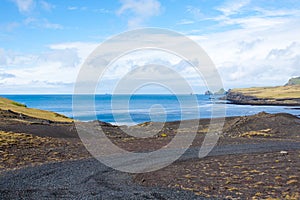 Vestmannaeyjar island beach day view, Iceland landscape