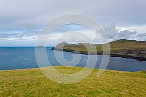 Vestmannaeyjar island beach day view, Iceland landscape