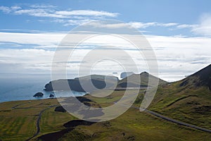 Vestmannaeyjar island beach day view, Iceland landscape