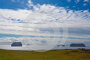 Vestmannaeyjar island beach day view, Iceland landscape