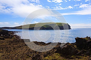 Vestmannaeyjar island beach day view, Iceland landscape.Surtsey island